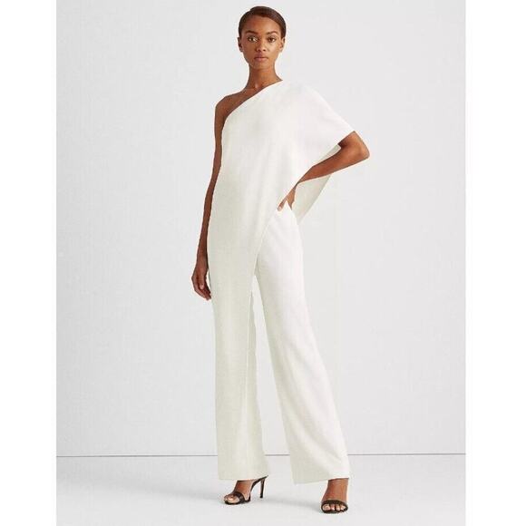 Ralph Lauren Purple Label Pants - Ralph Lauren 100% Silk Margerie One-Shoulder Wide Leg Jumpsuit Ivory/cream 6